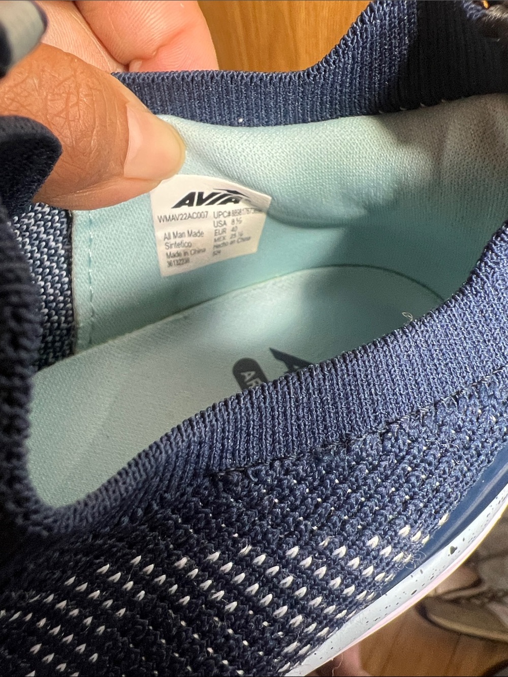 Avia Women's Slip-On Knit Athletic Sneakers in Navy and Light Blue - Picture 6 of 7